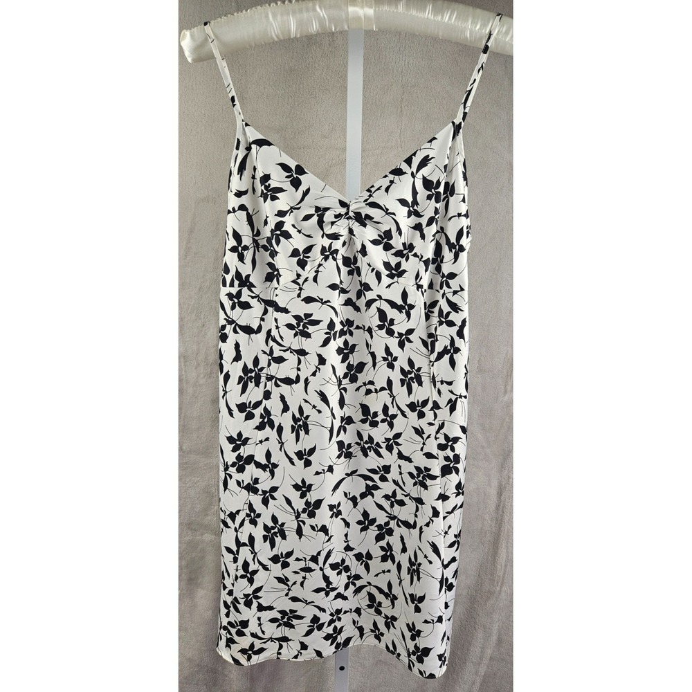Ralph Lauren Black White‎ Floral Slip Dress Spaghetti Strap Mini Summer Satin L